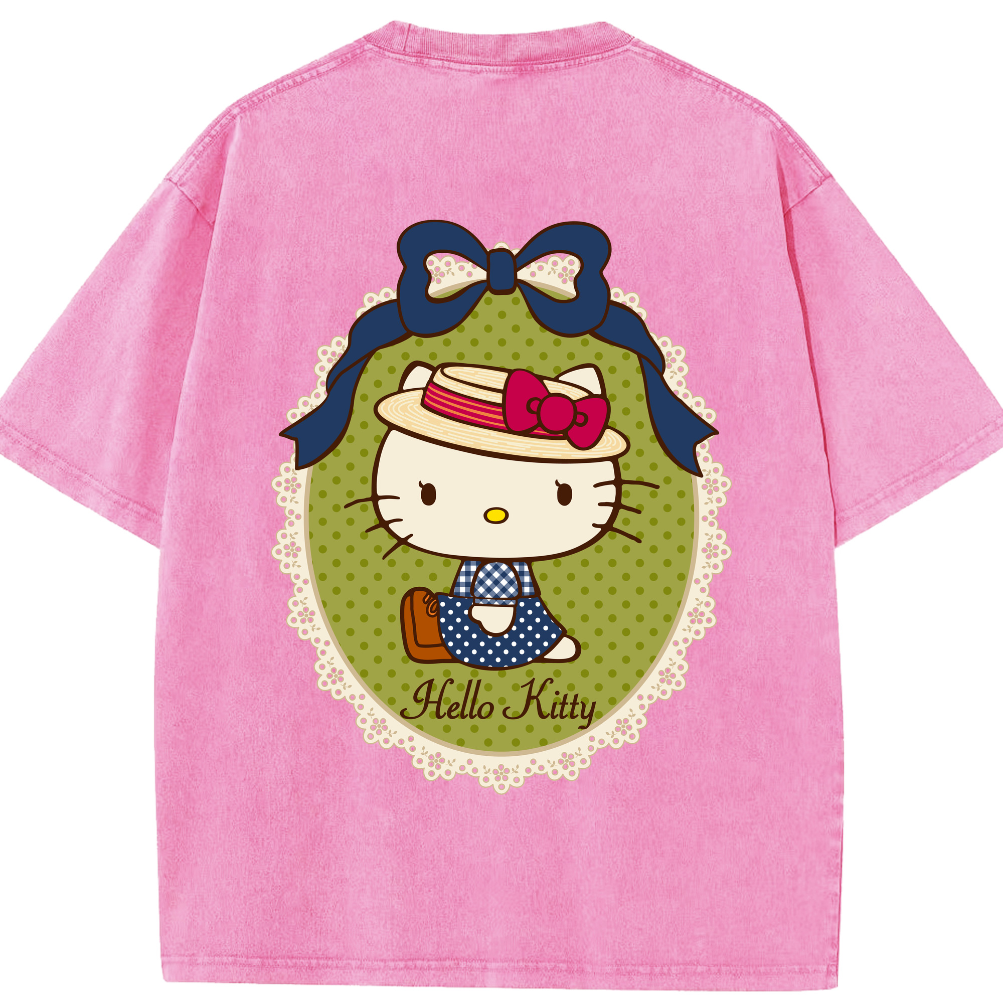 （画像用） Hello Kitty ハローキティ 綿100% ヴィンテージ風 半袖Tシャツ（背面プリント）